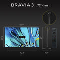 Sony 75” Class BRAVIA 3 LED 4K HDR Smart Google TV K-75S30, 2024 Model
