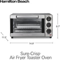 Hamilton Beach Sure-Crisp Air Fryer Toaster Oven Combo, Fits 9” Pizza, 4 Slice Capacity, Powerful Circulation, Auto Shutoff, Stainless Steel (31403)