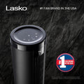Lasko Elevation Adjustable Tower Fan 42”-54”, Pedestal Fan, 31 ft/s Airflow, Quiet 28 dB, 90° Oscillation, 12h Timer, Remote, Black, EST100