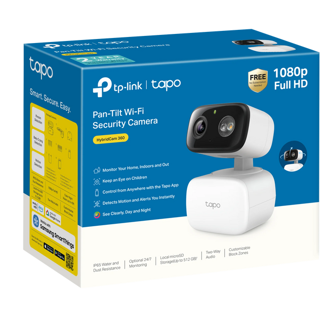 TP-Link Tapo TCW30 Indoor/Outdoor HD Security Camera with Pan/Tilt, Sound & Light Alarm, AI Detection & Local Storage — Enjoy 24/7 Coverage with No Subscription Costs
