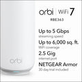 NETGEAR Orbi 360 Series Dual-band WiFi 7 Mesh Network System for Home (RBE363) – Wireless Router + 2 Extenders, Security Features, 5 Gbps, Covers 6,000 sq. ft., 70 Devices, 2.5GB Internet Port, BE500