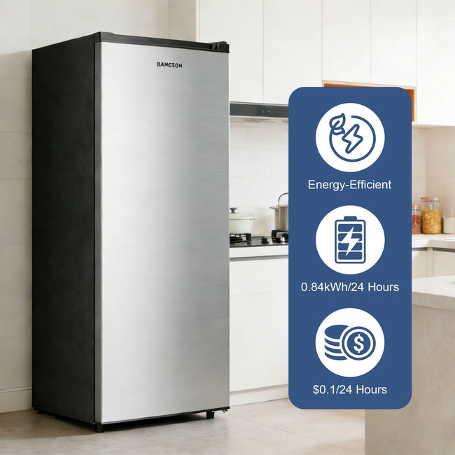 BANGSON 7.0 Cu.ft Upright Freezer,Convertible Upright Freezer/Refrigerator, Garage Ready Single Door Compact Freezer for Kitchen, Apartment, Office - Silver