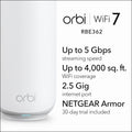 NETGEAR Orbi 360 Series Dual-band WiFi 7 Mesh Network System for Home (RBE362) – Wireless Router + 1 Extender, Security Features, 5 Gbps, Covers 4,000 sq. ft., 70 Devices, 2.5GB Internet Port, BE5000