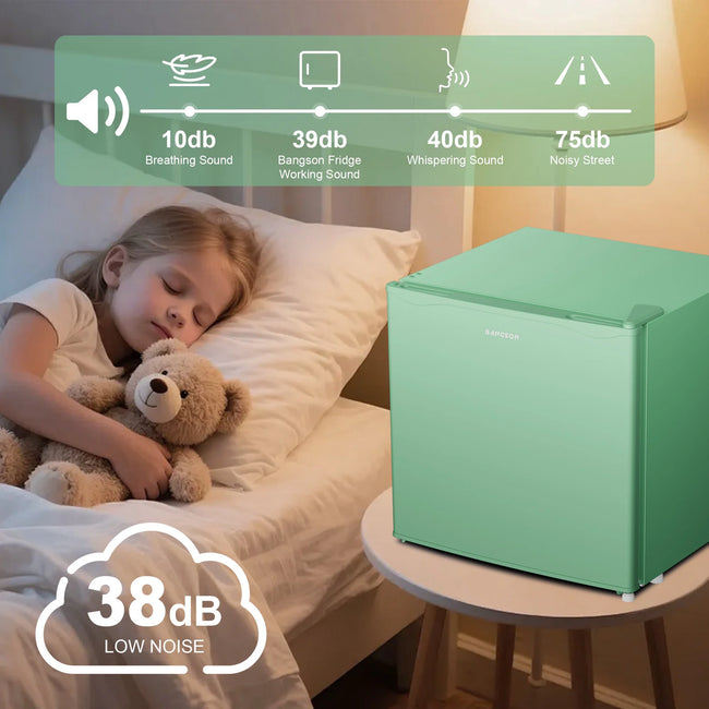 BANGSON 1.6 Cu.Ft Compact Refrigerator with Freezer, Energy Saving & Low Noise Mini Fridge for Office, Dorm, Bedroom - Adjustable Temp, Reversible Door, ,Green