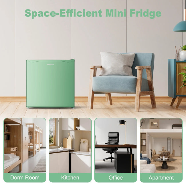 BANGSON 1.6 Cu.Ft Compact Refrigerator with Freezer, Energy Saving & Low Noise Mini Fridge for Office, Dorm, Bedroom - Adjustable Temp, Reversible Door, ,Green