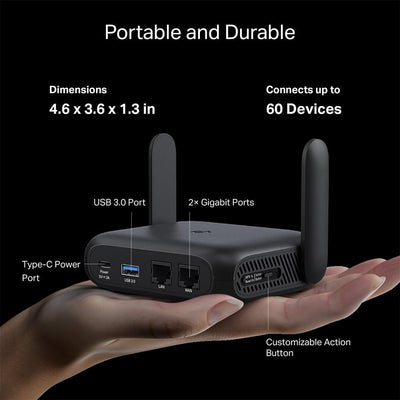 TP-Link Roam 6 AX1500 Portable Wi-Fi 6 Travel Router Dual-Band | Easy Public WiFi Sharing | Hotel/RV/Travel Approved | Phone WiFi Tether | USB C 3.0 | Multi-Mode | OpenVPN, WireGuard® | TL-WR1512X