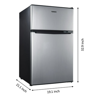 Galanz 3.1 Cu Ft Mini Fridge with Freezer – Stainless Steel, Energy Star, Two-Door Compact Refrigerator