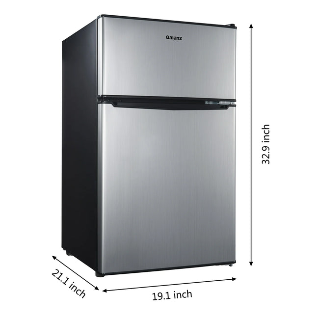 Galanz 3.1 Cu Ft Mini Fridge with Freezer – Stainless Steel, Energy Star, Two-Door Compact Refrigerator