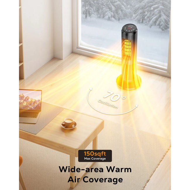 NFTIGB Space Heater, 1500W Quiet Oscillating Ceramic Heater for Large Room, PTC Electric Heater with Realistic 3D Flame Effect, Remote Control, Thermostat, for Office, Bedroom, Indoor Use