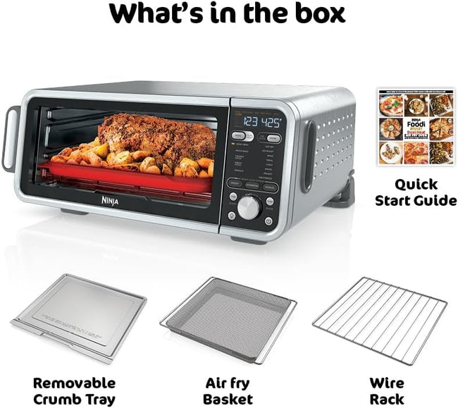 Ninja, Toaster Oven, Air Fryer, Thermometer, Toaster Oven Air Fryer Combo, Stainless Steel, Quick meals, Fries, Frozen Food, Air Fry, Dehydrate, Reheat, 13-in-1,Less Oil, Flip Away Oven, Foodi, SP351