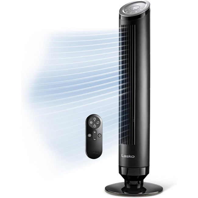 Lasko Ascend Tower Fan with Remote, 36" Floor Fans for Home Bedroom, 29 ft/s Airflow, 90° Oscillation, Air Filter, Black, OST100