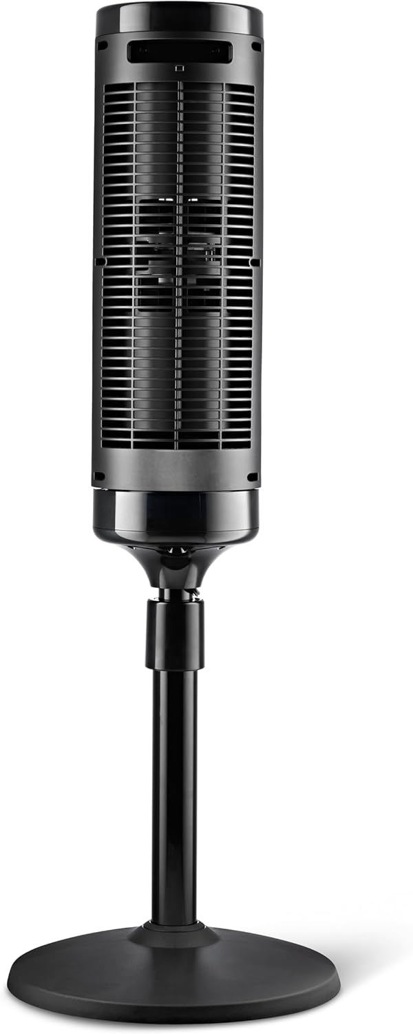 Lasko Elevation Adjustable Tower Fan 42”-54”, Pedestal Fan, 31 ft/s Airflow, Quiet 28 dB, 90° Oscillation, 12h Timer, Remote, Black, EST100
