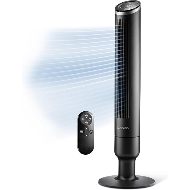 Lasko Apex Tower Fans Oscillating Quiet 42" - 29 ft/s Airflow, 28 dB, 90° Oscillation, 12H Timer, Air Filter for Hair & Dust, Remote, Black, Floor Fans for Home Bedroom, RST200