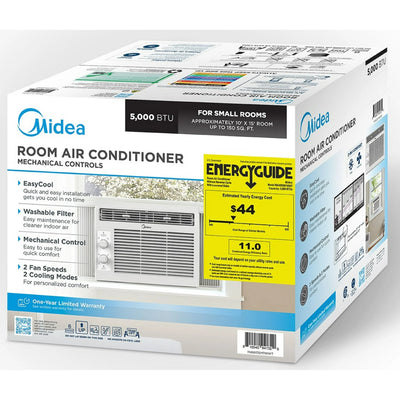 Midea 5,000 BTU Mechanical Window Air Conditioner, Covers up to 150 Sq ft, Easy Installation, MAW05M1WWT, White, New