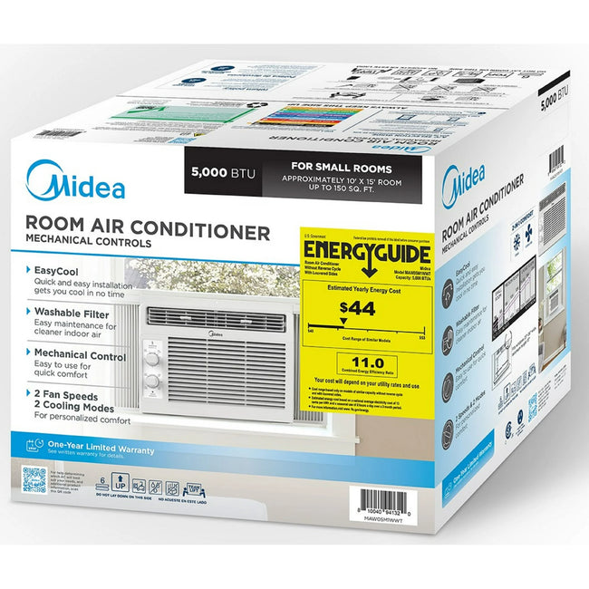 Midea 5,000 BTU Mechanical Window Air Conditioner, Covers up to 150 Sq ft, Easy Installation, MAW05M1WWT, White, New