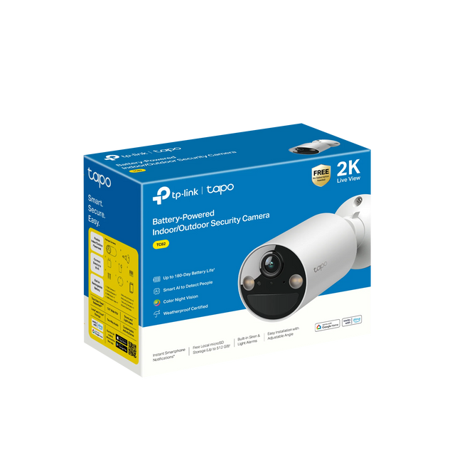 TP-Link Tapo Wireless Indoor/Outdoor 2K Security Camera, Waterproof, Rechargeable, Battery-Powered, Install Anywhere, Local or Cloud Storage - Subscription not Required, Two-Way Audio - TC82