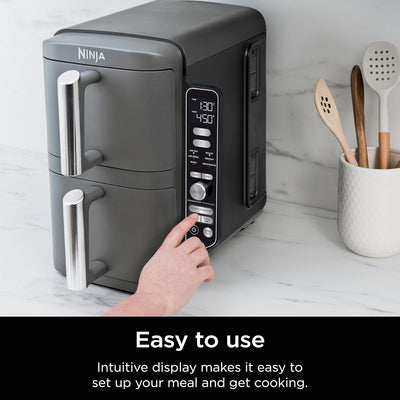 Ninja Air Fryer, 10QT DoubleStack XL 2-Basket, Compact Design, Cooks 5lb Whole Chicken, Feeds Up to 8 People, 6-in-1 Air Fryer, Roast, Bake & More, Easy to Clean, Dishwasher Safe Parts, Grey, SL401