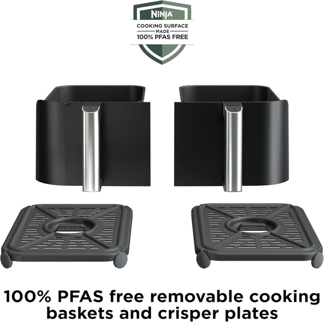 Ninja DZ550 Foodi 10 Quart 6-in-1 DualZone Smart XL Air Fryer with 2 Independent Baskets, Smart Cook Thermometer for Perfect Doneness, Match Cook & Smart Finish to Roast, Dehydrate & More, BLACK