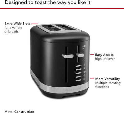 KitchenAid 2 Slice Automatic Toaster with Extra Wide Slots KMT2109BM, Black Matte