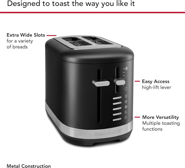 KitchenAid 2 Slice Automatic Toaster with Extra Wide Slots KMT2109BM, Black Matte
