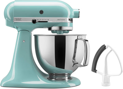 KitchenAid Value Bundle Artisan Series 5 Quart Tilt-Head Stand Mixer with Included Flex Edge Beater, KSM150FEAQ, Aqua Sky