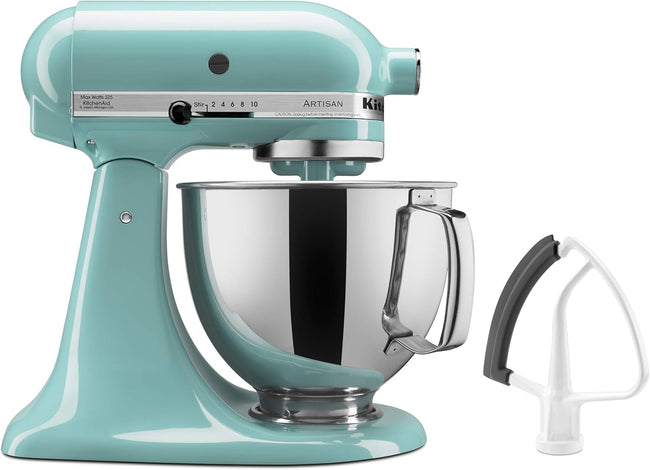 KitchenAid Value Bundle Artisan Series 5 Quart Tilt-Head Stand Mixer with Included Flex Edge Beater, KSM150FEAQ, Aqua Sky