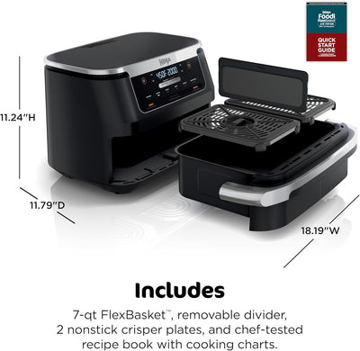 Ninja Foodi Air Fryer | 6-in-1 with 7-QT MegaZone & Basket Divider for Large Proteins & Full Meals | Cook 2 Foods at Once | 450° F | Air Fry, Roast, Broil, Dehydrate, Keep Warm & Bake | Black | DZ071