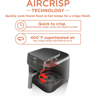 Ninja | Air Fryer | 4-in-1 Pro Air Fry, Roast, Reheat, Dehydrate | 5QT Capacity fits up to 4lbs of French Fries | 400F Max Temp | Nonstick Basket & Crisper Plate | 120V | Grey | AF141