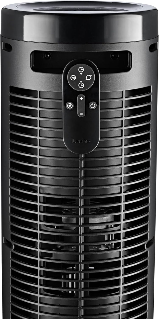 Lasko Elevation Adjustable Tower Fan 42”-54”, Pedestal Fan, 31 ft/s Airflow, Quiet 28 dB, 90° Oscillation, 12h Timer, Remote, Black, EST100