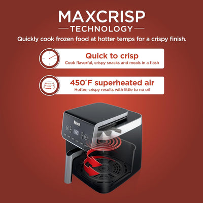 Ninja | Air Fryer | 6.5 QT Pro XL Capacity fits 9lbs of Wings | 6-in-1 Max Crisp, Air Fry, Roast, Bake, Reheat & Dehydrate | Nonstick Basket, Crisper Plate & Recipe Guide | Grey | AF181