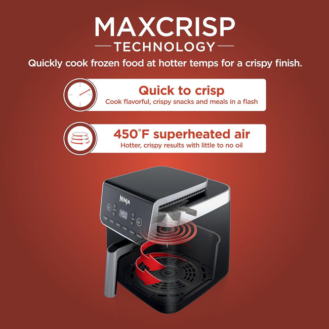 Ninja | Air Fryer | 6.5 QT Pro XL Capacity fits 9lbs of Wings | 6-in-1 Max Crisp, Air Fry, Roast, Bake, Reheat & Dehydrate | Nonstick Basket, Crisper Plate & Recipe Guide | Grey | AF181