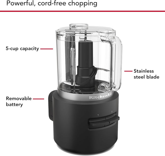 KitchenAid Go™ Cordless Food Chopper - battery included, KFCR531, Black Matte