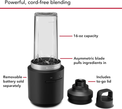 KitchenAid Go™ Cordless Personal Blender - battery sold separately, KSBR200, Black Matte
