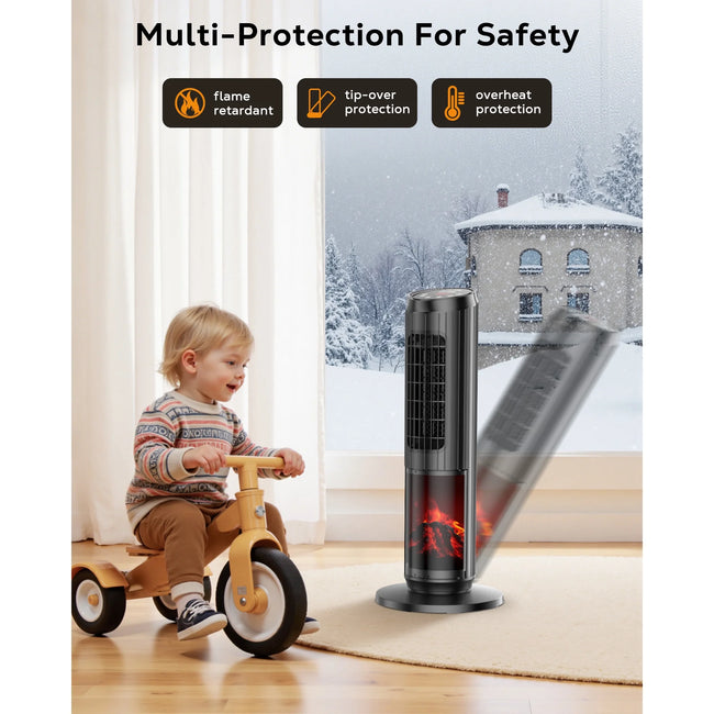 NFTIGB Space Heater, 1500W Quiet Oscillating Ceramic Heater for Large Room, PTC Electric Heater with Realistic 3D Flame Effect, Remote Control, Thermostat, for Office, Bedroom, Indoor Use