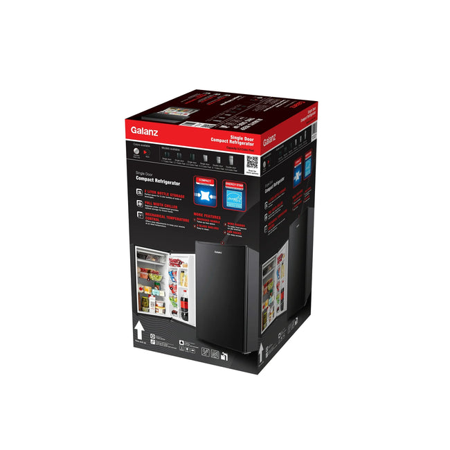 Galanz 3.3 Cu ft One Door Mini Fridge, Black Estar, New
