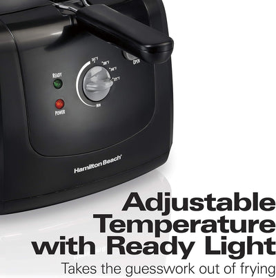 Hamilton Beach Cool Touch Electric Deep Fryer with Basket and Lid, 2 Liters / 8 Cups Oil Capacity, Adjustable Temperature, 1500 Watts for Fast Heat-up, viewing Window Easy to Clean, Black (35021)
