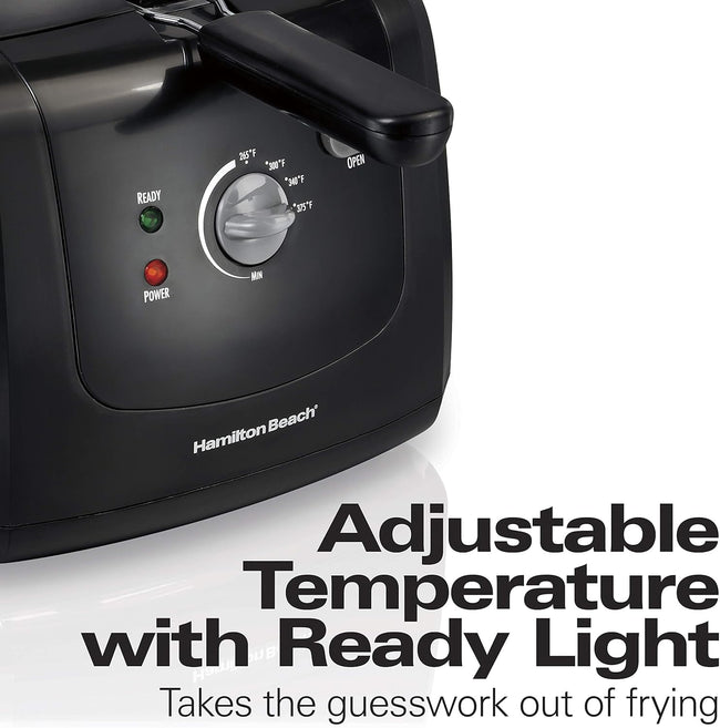 Hamilton Beach Cool Touch Electric Deep Fryer with Basket and Lid, 2 Liters / 8 Cups Oil Capacity, Adjustable Temperature, 1500 Watts for Fast Heat-up, viewing Window Easy to Clean, Black (35021)