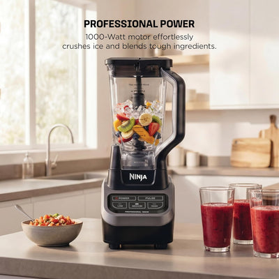 Ninja Professional Blender 1000W, Total Crushing Technology- Smoothies, Ice Crushing & Frozen Fruit, Full-Size Countertop Blender, 72-oz. Pitcher, Black & Grey, BL610