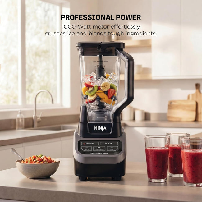 Ninja Professional Blender 1000W, Total Crushing Technology- Smoothies, Ice Crushing & Frozen Fruit, Full-Size Countertop Blender, 72-oz. Pitcher, Black & Grey, BL610