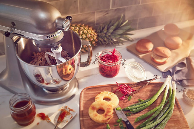 KitchenAid Value Bundle Artisan Series 5 Quart Tilt-Head Stand Mixer with Included Flex Edge Beater, KSM150FECU, Contour Silver