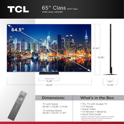 TCL 65 Inch Class QM8K Series | Mini LED QLED 4K HDR | 65QM8K, 2025 Model | 120HZ-144HZ Anti Reflective Wide Angle Screen Smart Google TV Dolby Atmos | Voice Remote Alexa Gaming Streaming Television