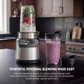 Ninja | Blender | Nutri Pro | Single Serve | For Smoothies, Salsa, Shakes and Frozen Drinks | Includes 2 Smoothie Cups & Lids | Crushes Ice, Fruit & Veggies |Silver | BN401