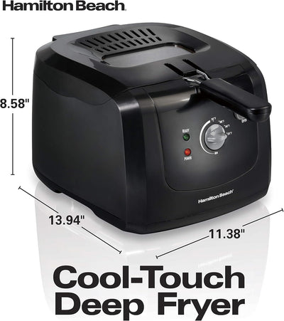 Hamilton Beach Cool Touch Electric Deep Fryer with Basket and Lid, 2 Liters / 8 Cups Oil Capacity, Adjustable Temperature, 1500 Watts for Fast Heat-up, viewing Window Easy to Clean, Black (35021)