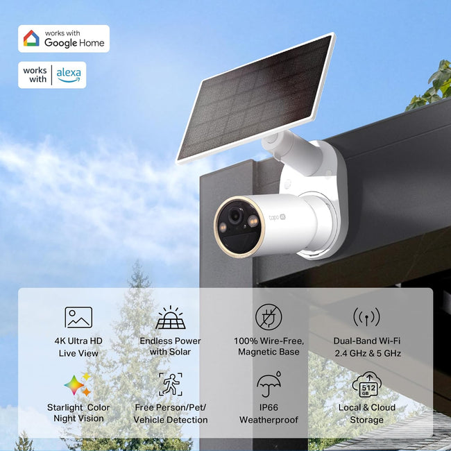 Tapo MagCam 4K Outdoor Wireless Security Camera – Battery Power with Solar Charging, Magnetic Mount, Person/Vehicle Detection, Subscription-Free Local or Optional Cloud, Works with Alexa, C460 KIT