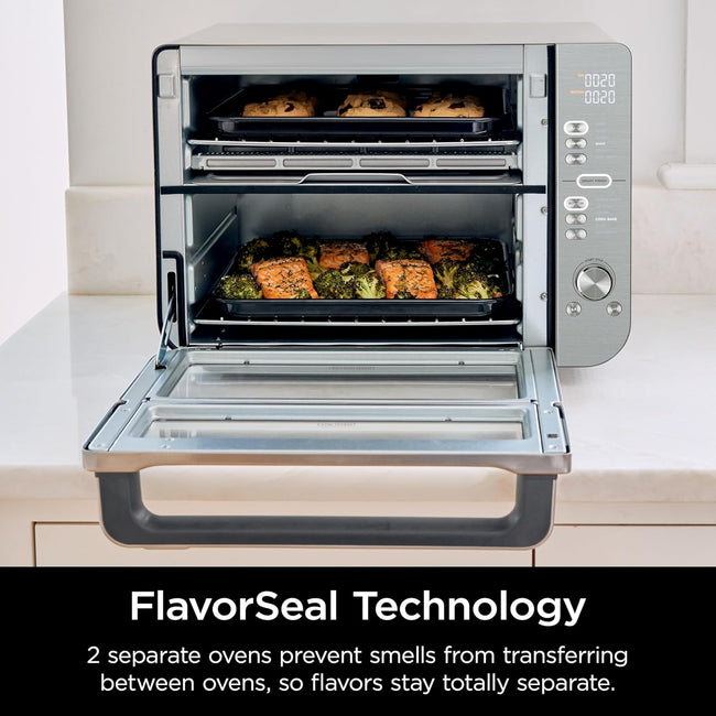 Ninja Air Fryer Toaster Oven Combo | Double Stack XL | 12-in-1 | Fits 4.5 lb Chicken & 6lbs of Wings | Smart Finish Cook 2 Different Meals at Same Time | Countertop Oven | Stainless Steel | DCT601