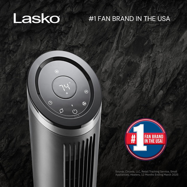Lasko Apex Tower Fans Oscillating Quiet 42" - 29 ft/s Airflow, 28 dB, 90° Oscillation, 12H Timer, Air Filter for Hair & Dust, Remote, Black, Floor Fans for Home Bedroom, RST200