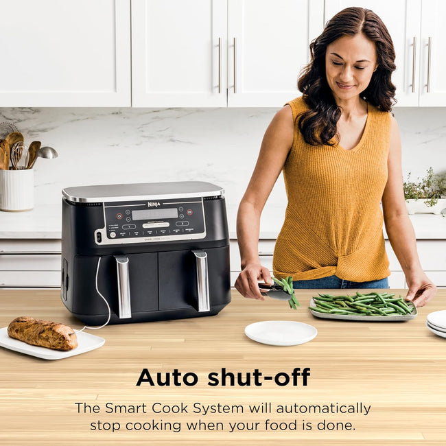 Ninja DZ550 Foodi 10 Quart 6-in-1 DualZone Smart XL Air Fryer with 2 Independent Baskets, Smart Cook Thermometer for Perfect Doneness, Match Cook & Smart Finish to Roast, Dehydrate & More, BLACK
