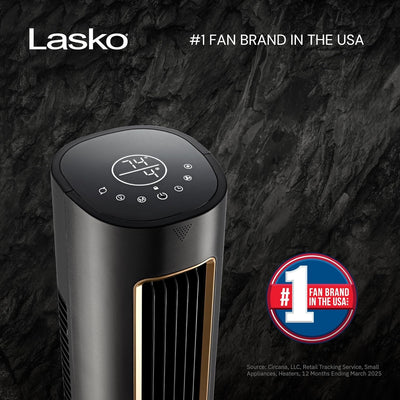 Lasko Pinnacle 40” Tower Fans for Home, 32 ft/s Airflow, Quiet 24dB, 90° Oscillation, Standing Fan for Bedroom with 24 Hour Timer, DC Motor, Air Filter for Hair & Dust, Night Light, Remote, DST100