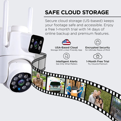 Merkury Smart Outdoor Camera 1080p - Dual Lens Pan-Tilt Security Cam, White (1-Pack)