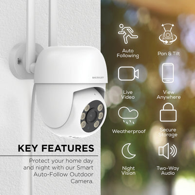 Merkury Smart Outdoor Camera 1080p - Auto-Follow PTZ Security Cam, White (1-Pack)
